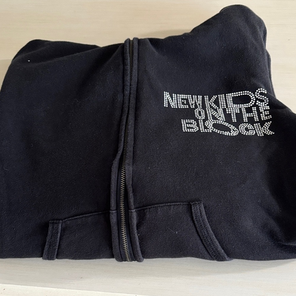 Black Zip-Up Hoodie with Rhinestone Design